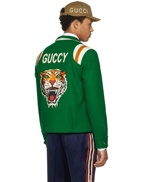 green tiger guccy felt bomber|Green 'Guccy' Tiger Felt Bomber Jacket .